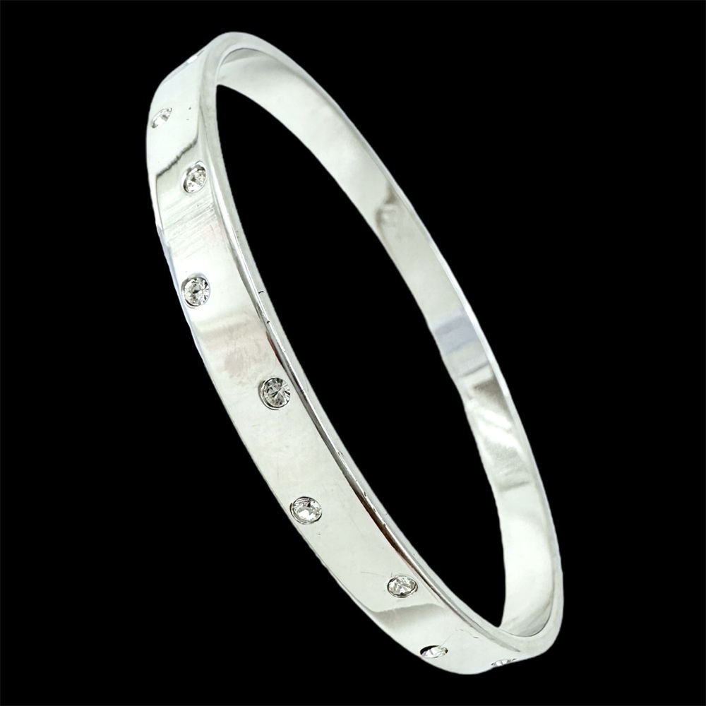 Swarovski Signed Silver Tone Crystal Inlay Bangle Bracelet